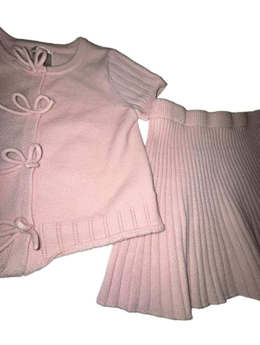 Max Studio 2-Piece Bow Cardigan & Pleated Skirt Set Size M 7/8 Pink
